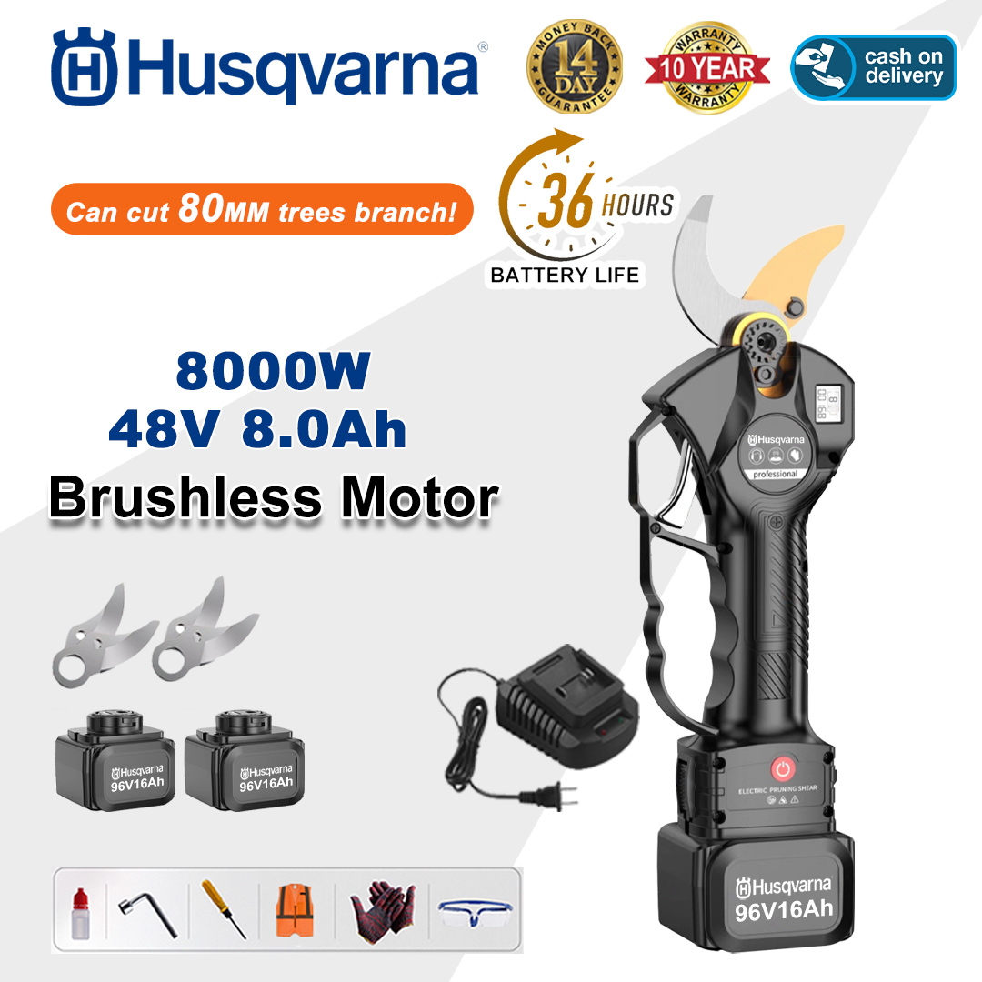 8000W brushless lithium battery pruning shears + 48V 8Ah battery * 2 + SK9 alloy blade * 2 + charger + LED power display + tool box + lubricating oil + safety glasses + 10-year warranty