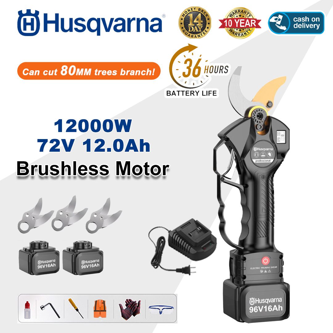 12000W brushless lithium battery pruning shears + 78V12Ah battery*2 + SK9 alloy blade*3 + charger + LED power display + tool box + lubricating oil + safety glasses + 10-year warranty